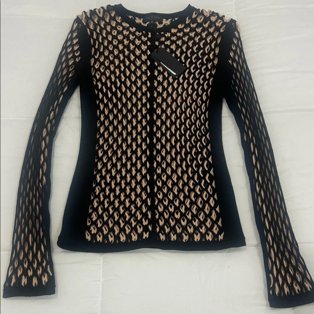 Rag & Bone Black and Tan Patterned Blouse - Picture 1 of 7